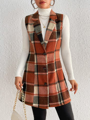 Honey Plaid Button Up Vest Coat - Trendsi
