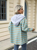 Plaid Button Up Long Sleeve Drawstring Hooded Jacket - Trendsi - Flyclothing LLC