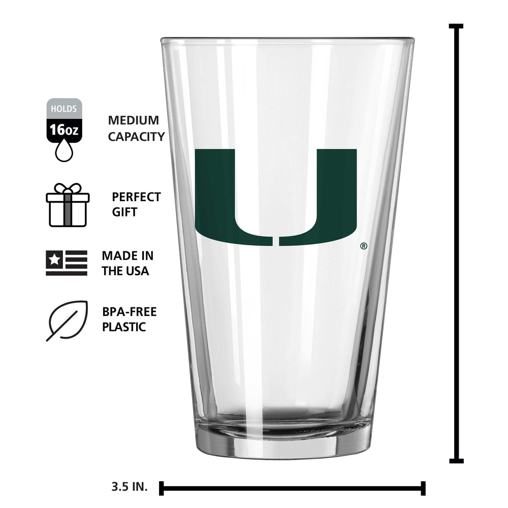 Miami 16oz Gameday Pint Glass - Logo Brands - Flyclothing LLC