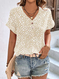 Printed V-Neck Short Sleeve Blouse - Trendsi - Flyclothing LLC