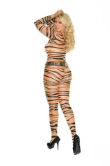 Elegant Moments Nude/Black Zebra Long Sleeve Bodystocking 1690q - Elegant Moments - Flyclothing LLC