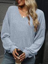 V-Neck Long Sleeve T-Shirt - Trendsi - Flyclothing LLC