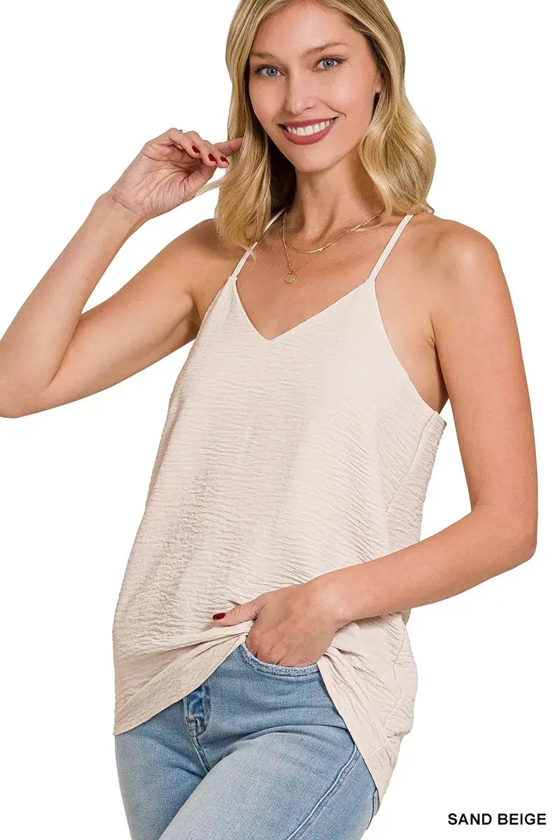 Zenana Woven Airflow Adjustable Strap V-Neck Cami - Trendsi - Flyclothing LLC
