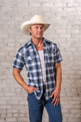 Rockmount Ranch Wear Men's Blue & White Shadow Plaid Short Sleeve Western Shirt - Rockmount Clothing - Flyclothing LLC