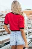Sequin Football Round Neck Short Sleeve Top - Trendsi - Flyclothing LLC