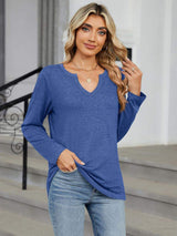 Notched Long Sleeve T-Shirt - Trendsi - Flyclothing LLC