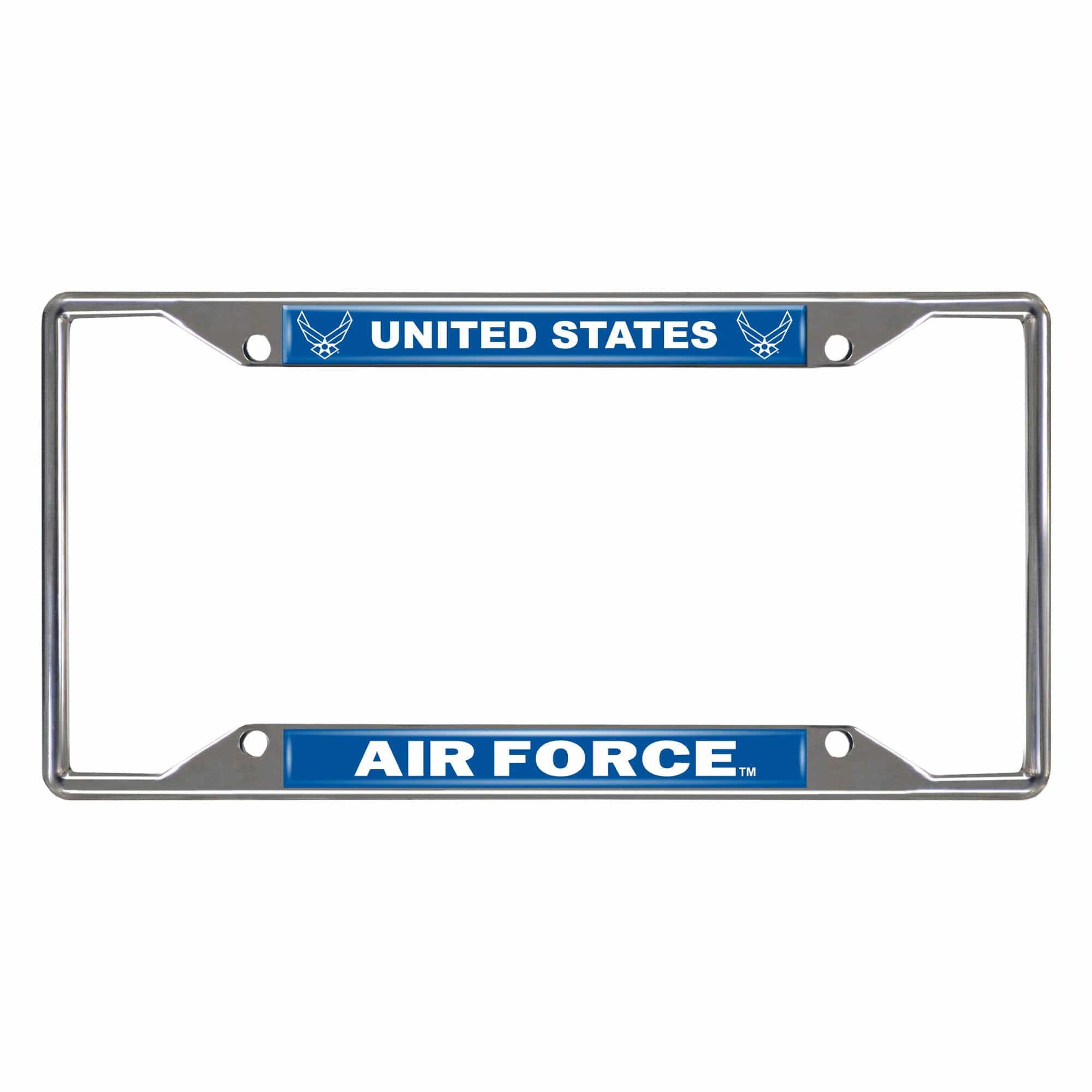 U.S. Air Force Chrome Metal License Plate Frame, 6.25in x 12.25in