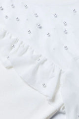 Pearl Decor Mesh Patchwork Ribbed Long Sleeve Top - Trendsi - Flyclothing LLC