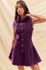 SO ME Button Down Sleeveless Collared Game Day Mini Dress - Trendsi - Flyclothing LLC