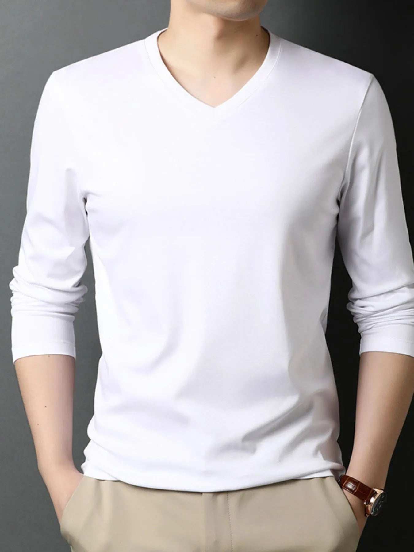 Men's V-Neck Long Sleeve T-Shirt - Trendsi - Flyclothing LLC
