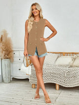 Button Down Round Neck Knit Vest - Trendsi - Flyclothing LLC