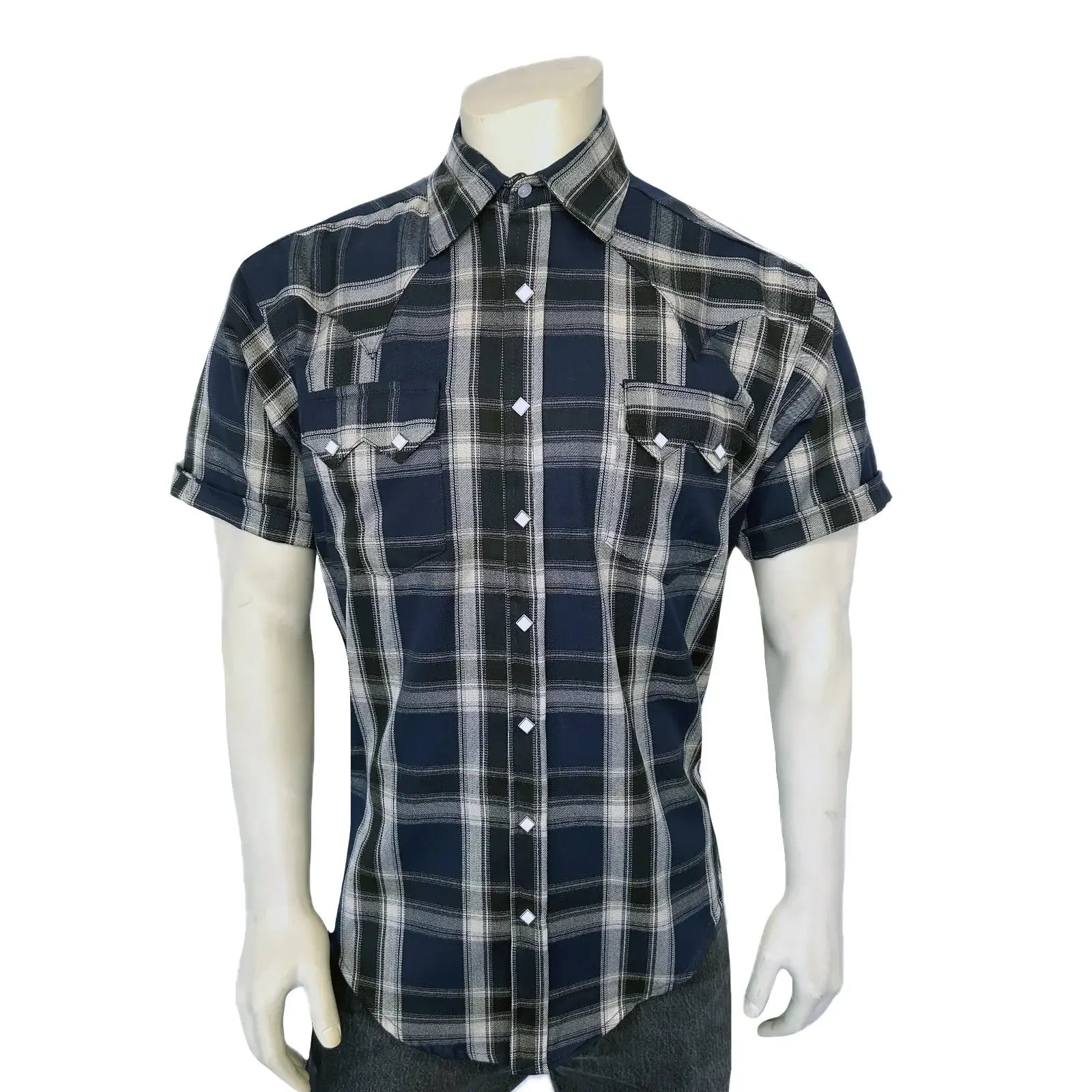 Rockmount Ranch Ware Men's Blue Short Sleeve Plaid Western Shirt - Rockmount Clothing - Flyclothing LLC
