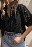 Eyelet Button Up Half Sleeve Blouse - Trendsi - Flyclothing LLC
