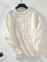Checkered Round Neck Long Sleeve Sweater - Trendsi - Flyclothing LLC