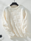 Checkered Round Neck Long Sleeve Sweater - Trendsi
