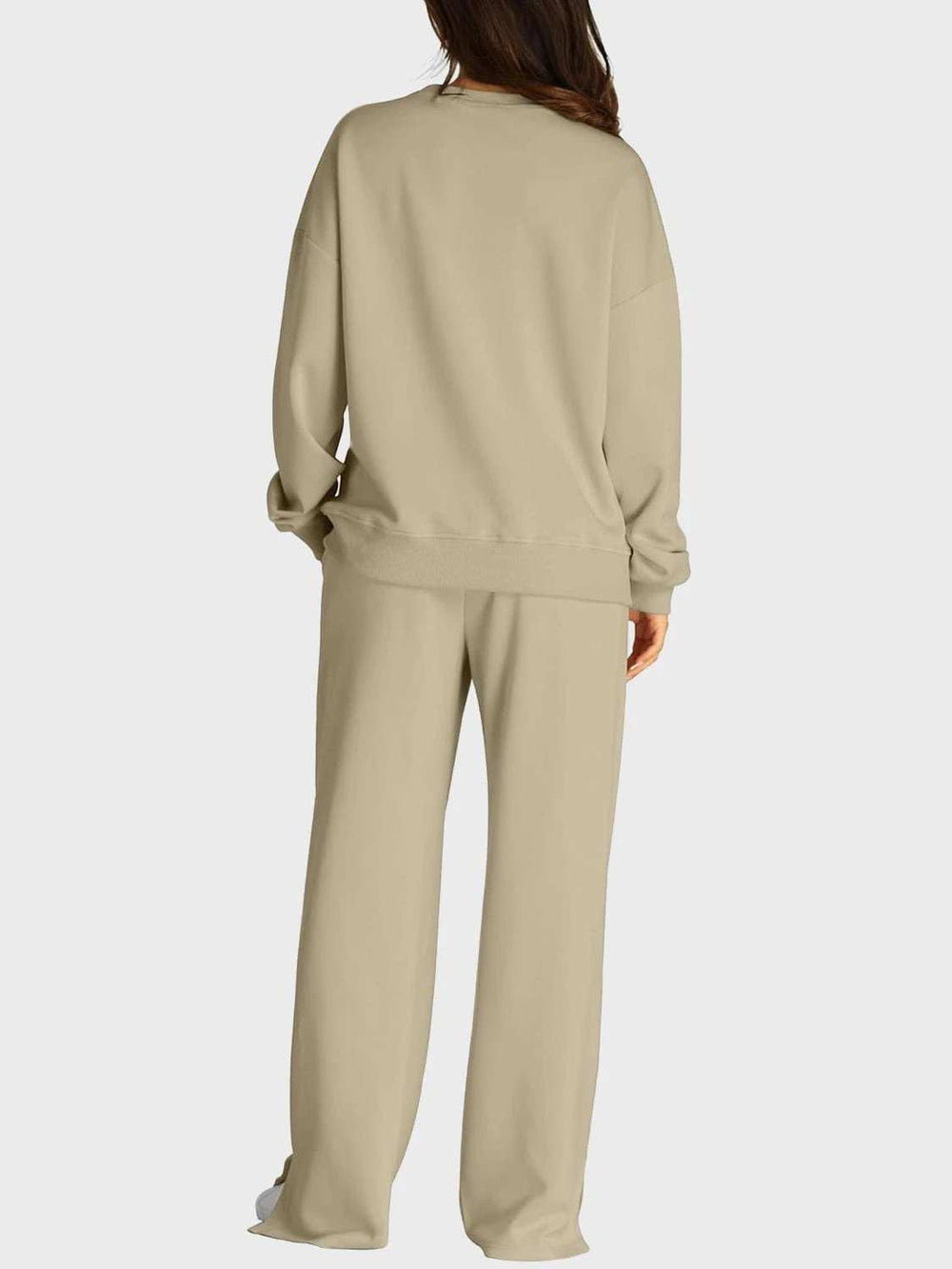 Round Neck Long Sleeve Top and Slit Pants Set - Trendsi - Flyclothing LLC