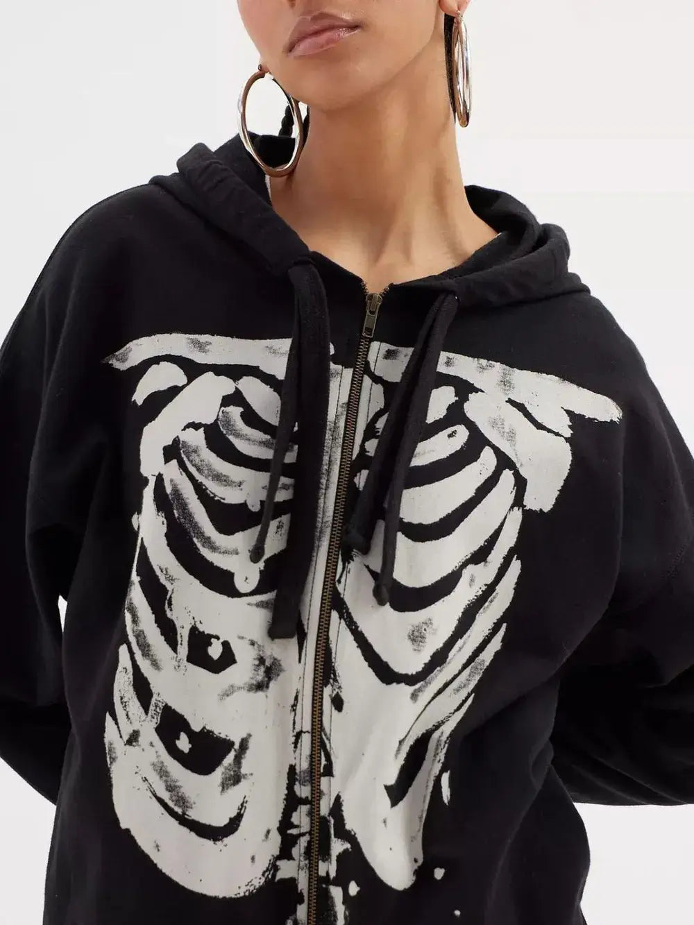 Skeleton Zip Up Drawstring Hoodie - Trendsi - Flyclothing LLC