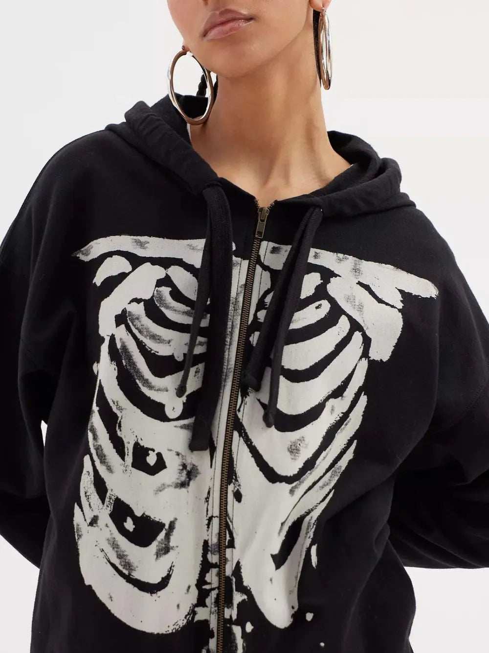 Skeleton Zip Up Drawstring Hoodie - Trendsi - Flyclothing LLC
