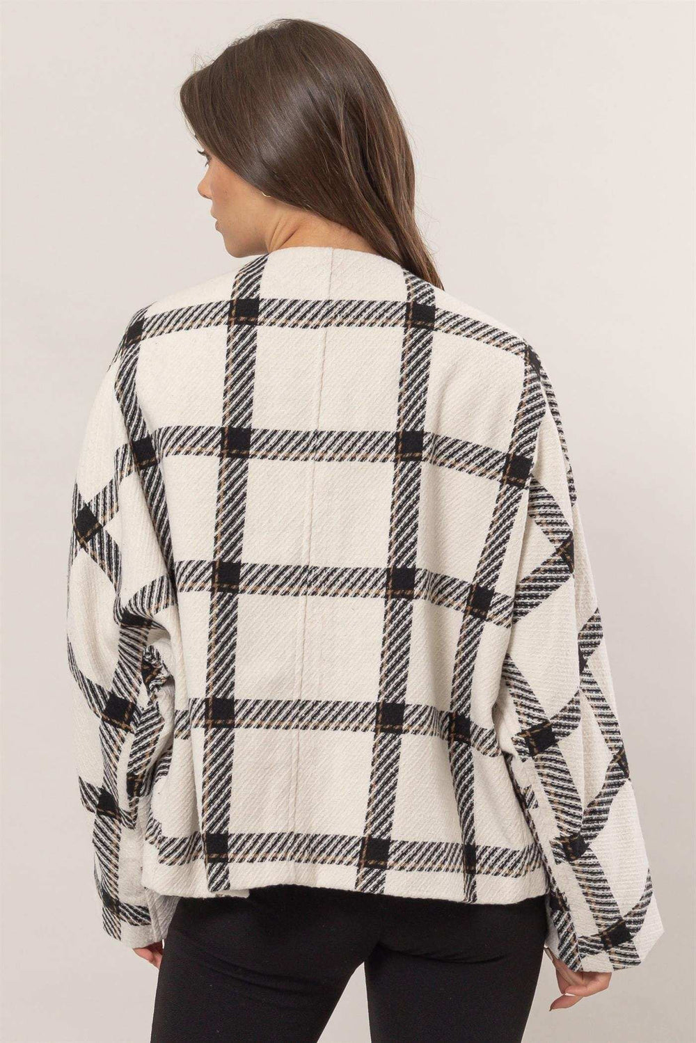 HYFVE Plaid Long Sleeve Jacket with Side Slit Pockets - Trendsi - Flyclothing LLC