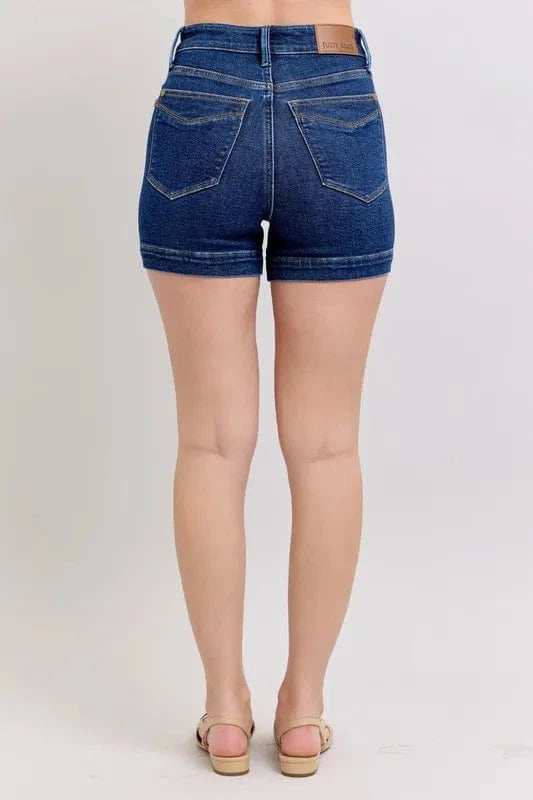 Judy Blue Full Size High Waist Tummy Control Denim Shorts Plus Size - Trendsi - Flyclothing LLC