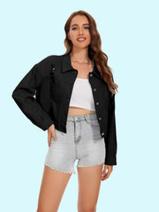 Distressed Distressed Button Up Denim Jacket - Trendsi