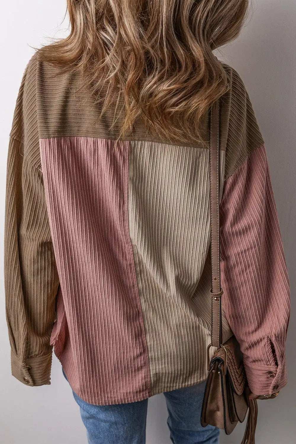 Button Up Color Block Long Sleeve Shacket - Trendsi - Flyclothing LLC