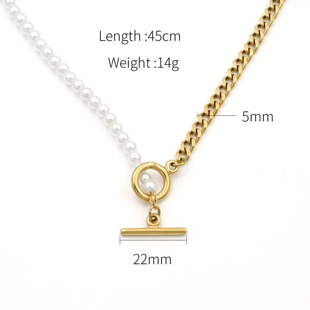 18K Gold-Plated Pearl Toggle Necklace - Trendsi - Flyclothing LLC