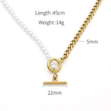 18K Gold-Plated Pearl Toggle Necklace - Trendsi - Flyclothing LLC