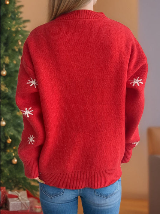 Reindeer Round Neck Dropped Shoulder Sweater - Trendsi