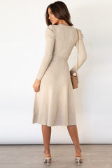 Round Neck Long Sleeve Tie Waist Sweater Dress - Trendsi