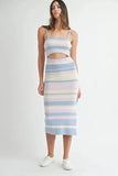 MABLE Multi Color Striped Front Cutout Knit Midi Dress - Trendsi