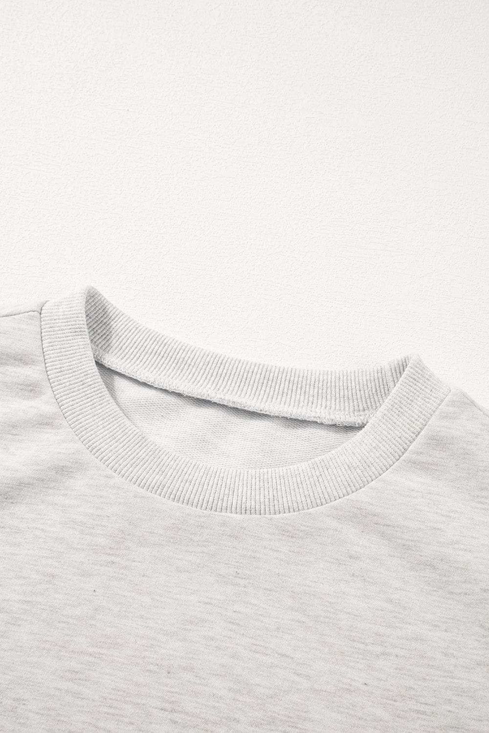 Rhinestone Pearl Detail Round Neck Puff Sleeve Top - Trendsi - Flyclothing LLC