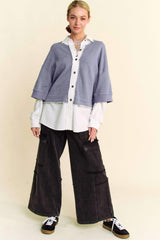 Davi & Dani Faux Layered French Terry Contrast Top - Trendsi - Flyclothing LLC