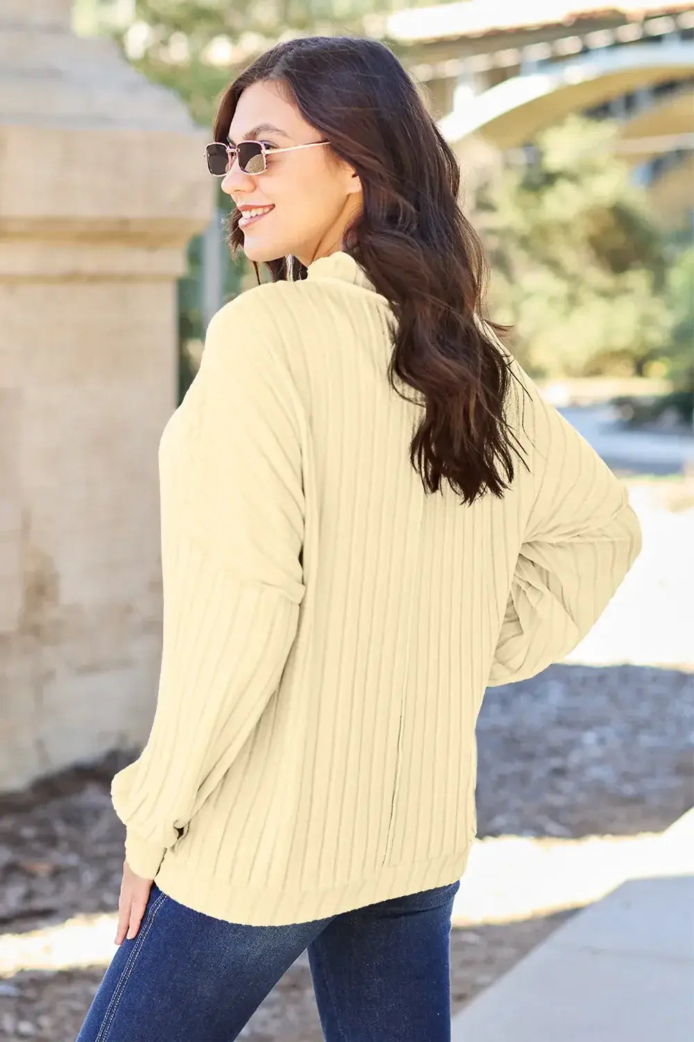 Basic Bae Full Size Ribbed Exposed Seam Mock Neck Knit Top - ShopBasicbae - Flyclothing LLC