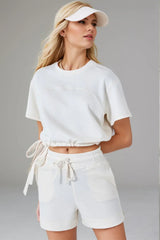 Basic Bae Drawstring Hem Air Scuba Round Neck Short Sleeve T-Shirt - ShopBasicbae - Flyclothing LLC