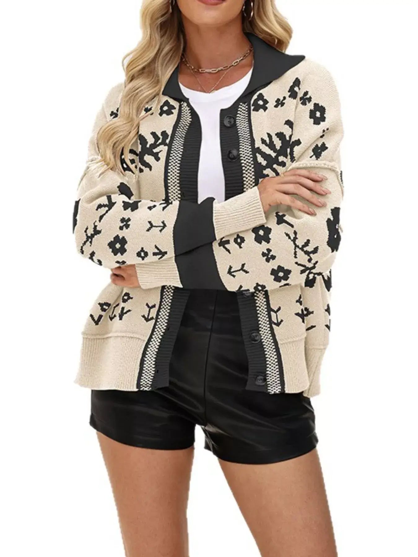 Floral Pattern Button-Down Cardigan - Trendsi - Flyclothing LLC