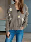 Daisy Button Up V-Neck Cardigan - Trendsi - Flyclothing LLC