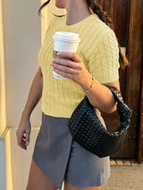 Cable-Knit Short Sleeve Sweater - Trendsi - Flyclothing LLC