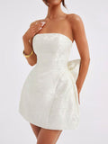 Lace-Up Sleeveless Satin Mini Dress with Bow - Trendsi