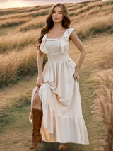 Ruffled Smocked Square Neck Maxi Dress - Trendsi - Flyclothing LLC