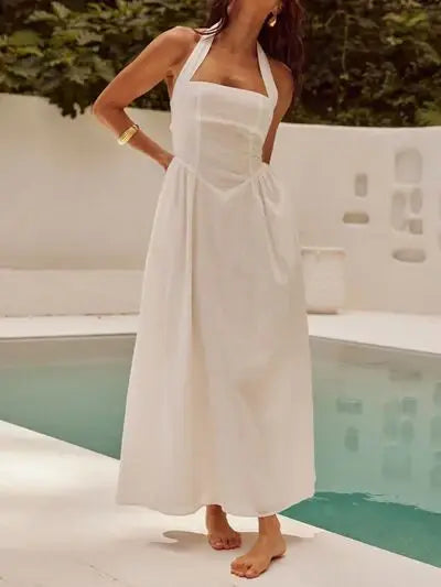 Halter Neck Maxi Dress with Pockets - Trendsi - Flyclothing LLC