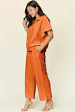 Double Take Full Size Texture Half Zip Short Sleeve Top and Pants Set - Trendsi - Flyclothing LLC