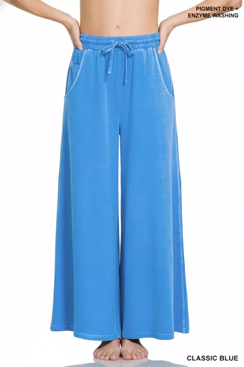 Zenana French Terry Pigment Dye & Enzyme Wash Pants - Trendsi - Flyclothing LLC