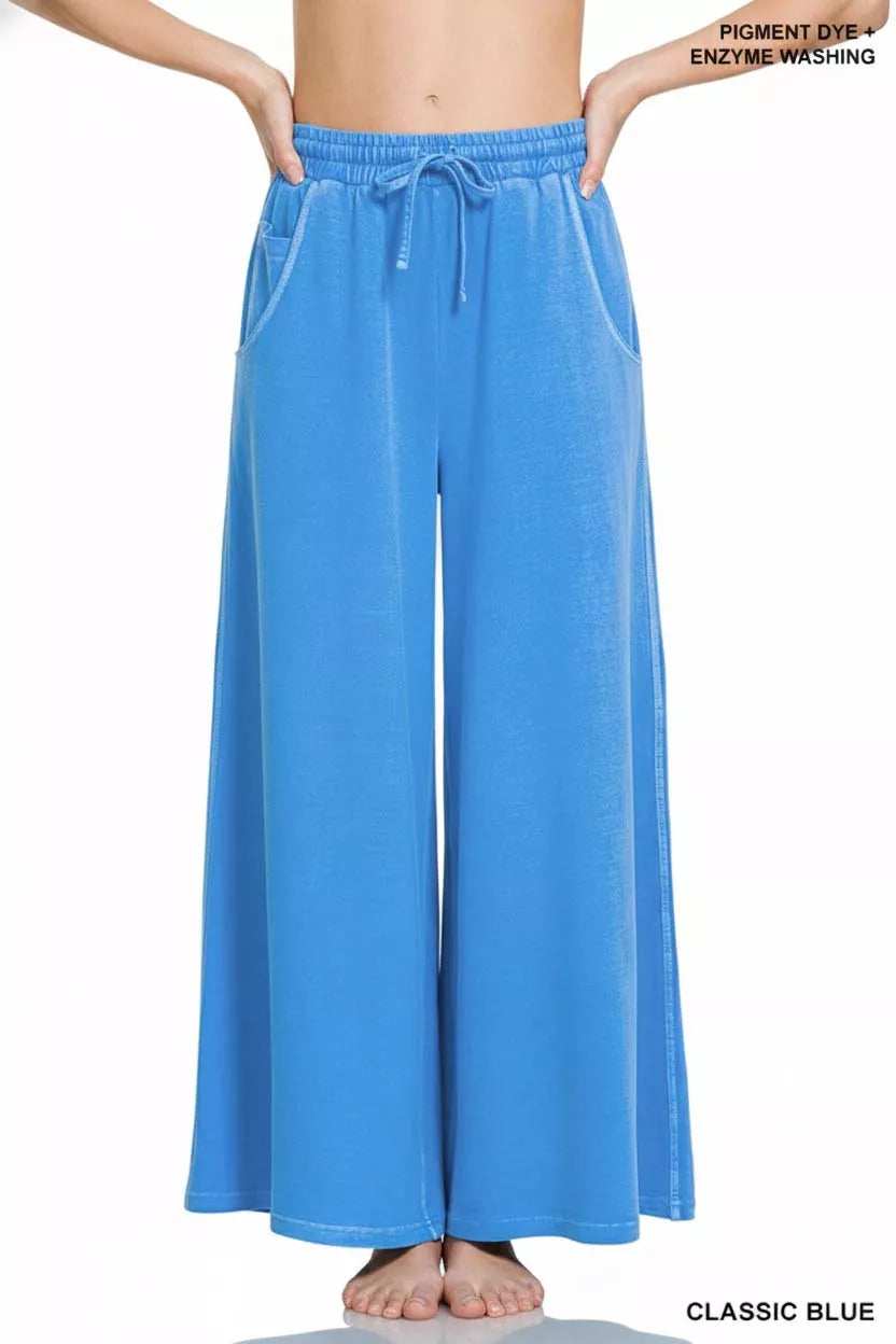 Zenana French Terry Pigment Dye & Enzyme Wash Pants - Trendsi - Flyclothing LLC