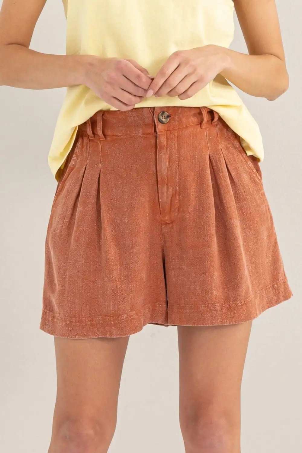 HYFVE High Waist Pleated Linen Shorts - Trendsi - Flyclothing LLC