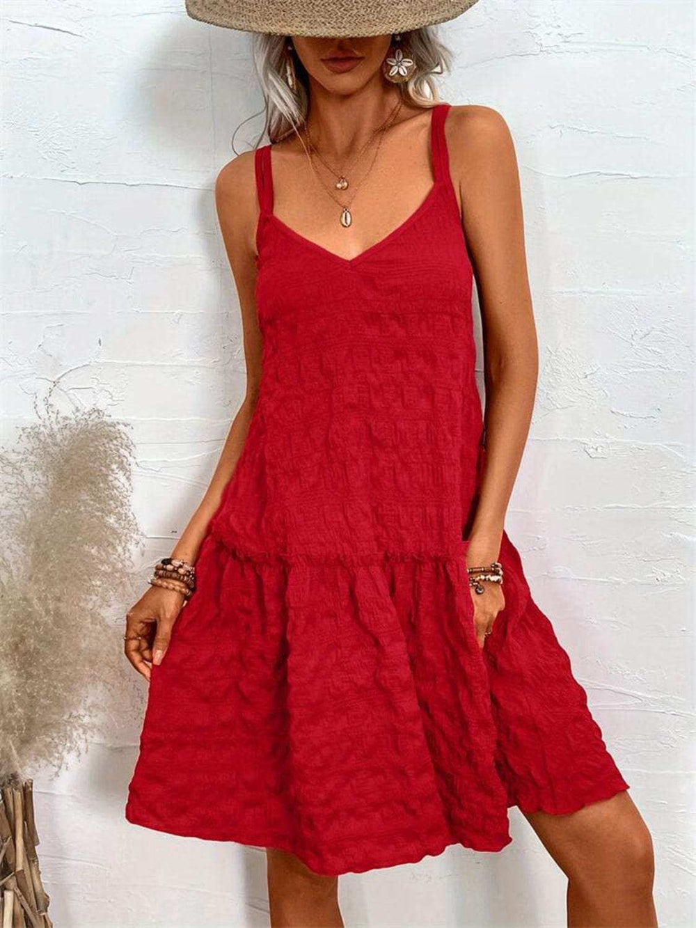 Crisscross Double Spaghetti Straps Tiered Cami Dress - Trendsi - Flyclothing LLC