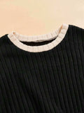 Contrast Round Neck Long Sleeve Top and Bootcut Pants Set - Trendsi - Flyclothing LLC