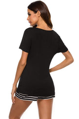 Graphic Round Neck Top and Striped Shorts Lounge Set - Trendsi - Flyclothing LLC