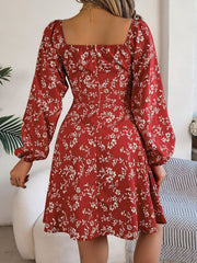 Printed Sweetheart Neck Balloon Sleeve Mini Dress - Trendsi