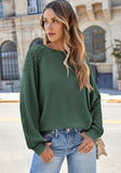 Lace Detail Round Neck Lantern Sleeve Top - Trendsi - Flyclothing LLC